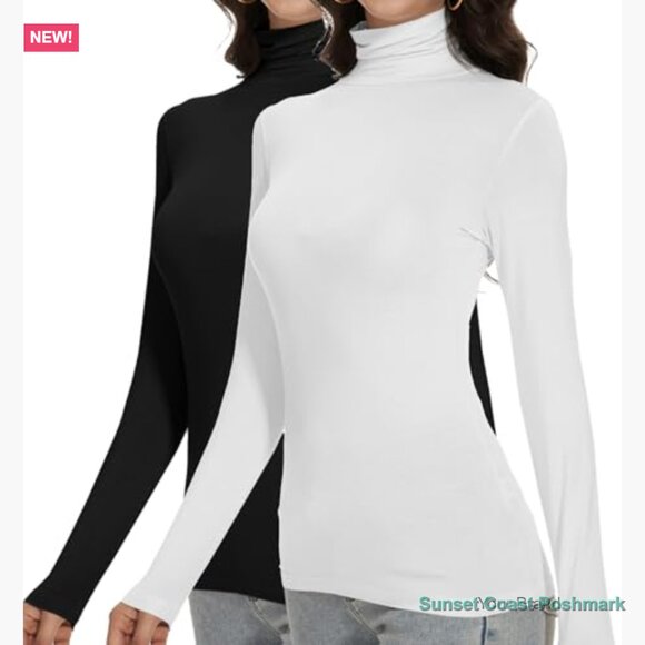 Slim Fit Long Sleeve Turtleneck Top Rayon Spandex Blend - Picture 5 of 7